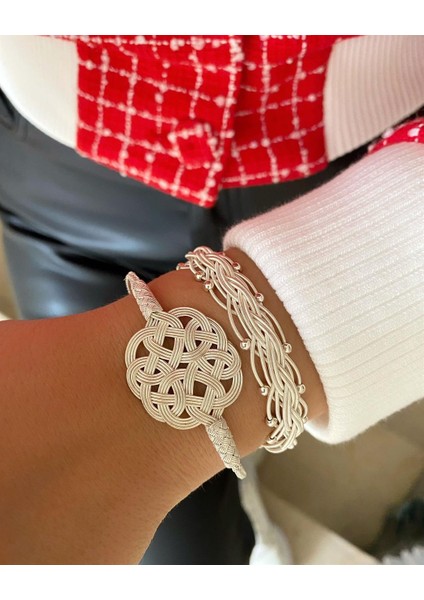 Kadın Gümüş Kazaziye Bileklik Kombin 5941