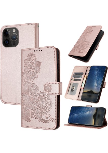 iPhone 15 Pro Max Flip Deri Manyetik Koruyucu Cüzdan Bilek Kayışı Telefon Kılıfı (Yurt Dışından)