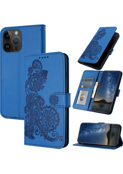 iPhone 15 Pro Max Flip Deri Manyetik Koruyucu Cüzdan Bilek Kayışı Telefon Kılıfı (Yurt Dışından)