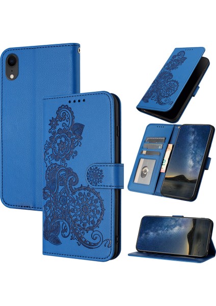 iPhone Xr Flip Deri Manyetik Koruyucu Cüzdan Bilek Kayışı Telefon Kılıfı (Yurt Dışından)