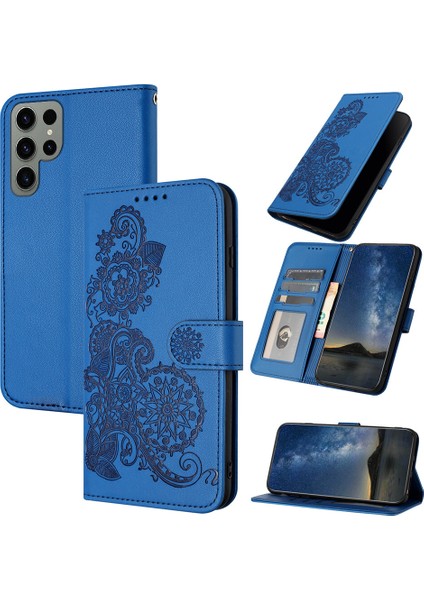 Samsung Galaxy S23 Ultra Flip Deri Manyetik Koruyucu Cüzdan Bilek Kayışı Telefon Kılıfı (Yurt Dışından)