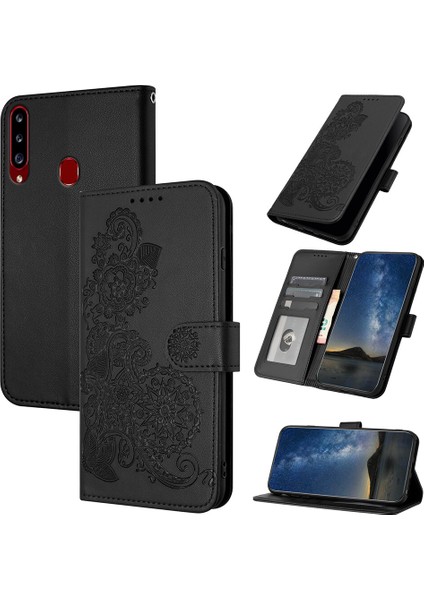 Samsung Galaxy A20S Flip Deri Manyetik Koruyucu Cüzdan Bilek Kayışı Telefon Kılıfı (Yurt Dışından)