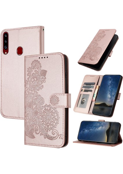 Samsung Galaxy A20S Flip Deri Manyetik Koruyucu Cüzdan Bilek Kayışı Telefon Kılıfı (Yurt Dışından)