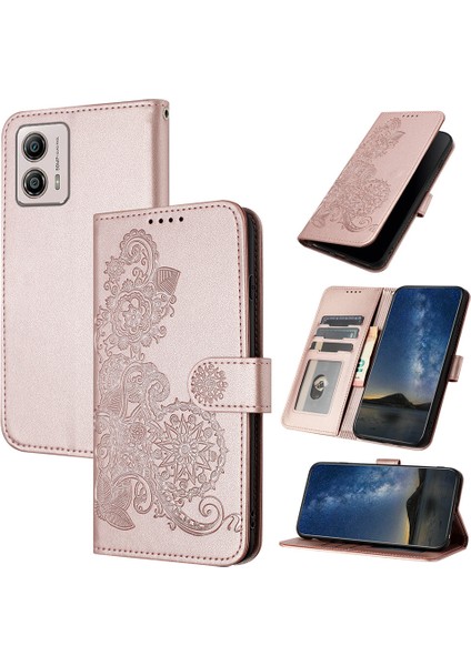 Motorola G53 Flip Deri Manyetik Koruyucu Cüzdan Bilek Kayışı Telefon Kılıfı (Yurt Dışından)