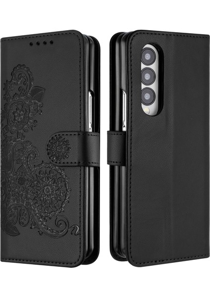 Samsung Galaxy Z Fold 4 Flip Deri Manyetik Koruyucu Cüzdan Bilek Kayışı Telefon Kılıfı (Yurt Dışından)