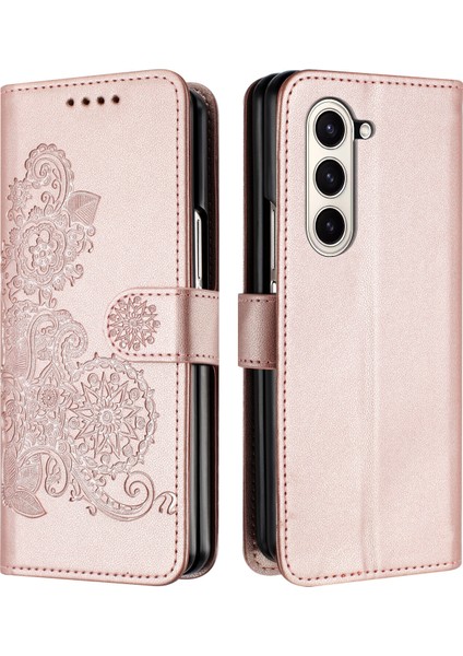Samsung Galaxy Z Fold 5 Flip Deri Manyetik Koruyucu Cüzdan Bilek Kayışı Telefon Kılıfı (Yurt Dışından)