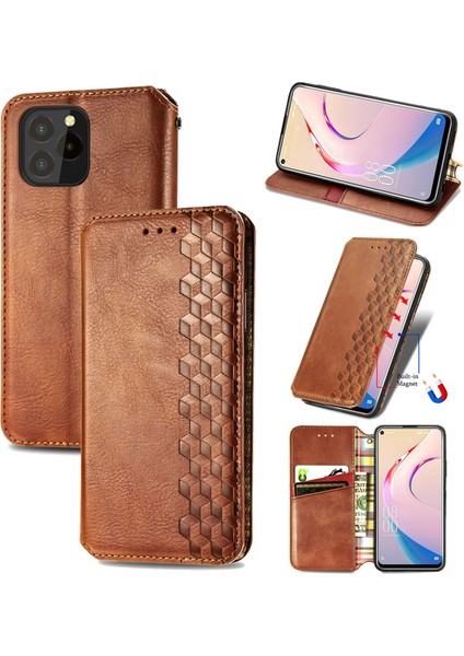 Oukitel C21 Pro Kart Tutuculu Cüzdan Pu Deri Çevirme Çubuğu Telefon Kılıfı (Yurt Dışından)