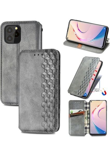 Oukitel C21 Pro Kart Tutuculu Cüzdan Pu Deri Çevirme Çubuğu Telefon Kılıfı (Yurt Dışından)