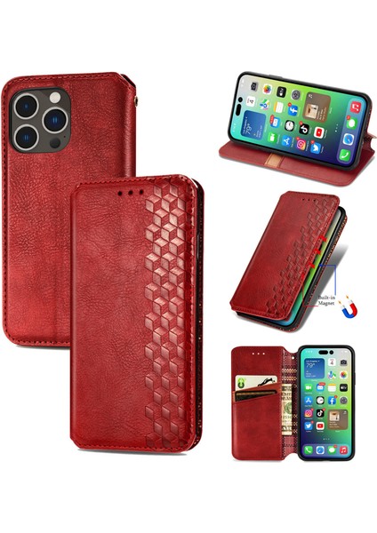 iPhone 14 Pro Kart Tutuculu Cüzdan Pu Deri Çevirme Çubuğu Telefon Kılıfı (Yurt Dışından)