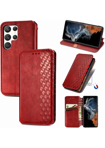 Samsung Galaxy S23 Ultra Kart Tutuculu Cüzdan Pu Deri Çevirme Çubuğu Telefon Kılıfı (Yurt Dışından)
