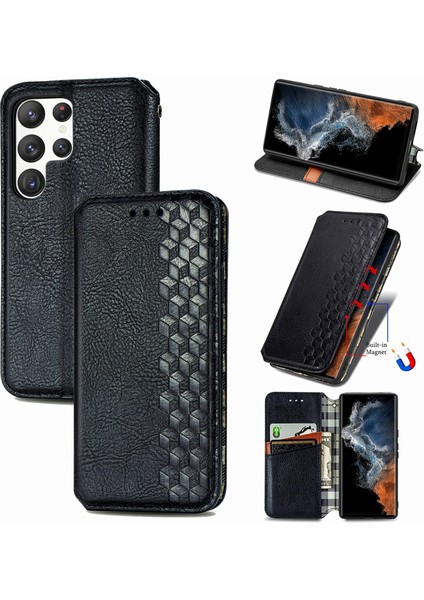 Samsung Galaxy S23 Ultra Kart Tutuculu Cüzdan Pu Deri Çevirme Çubuğu Telefon Kılıfı (Yurt Dışından)