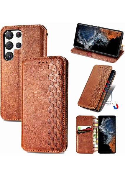 Samsung Galaxy S23 Ultra Kart Tutuculu Cüzdan Pu Deri Çevirme Çubuğu Telefon Kılıfı (Yurt Dışından)
