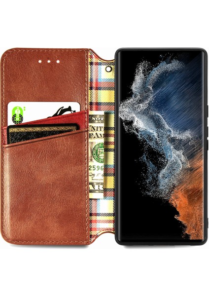 Samsung Galaxy S23 Ultra Kart Tutuculu Cüzdan Pu Deri Çevirme Çubuğu Telefon Kılıfı (Yurt Dışından) modelleri
