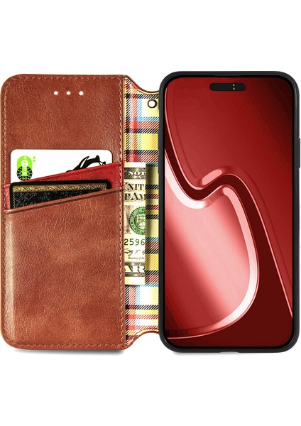 iPhone 15 Pro Kart Tutuculu Cüzdan Pu Deri Çevirme Çubuğu Telefon Kılıfı (Yurt Dışından)