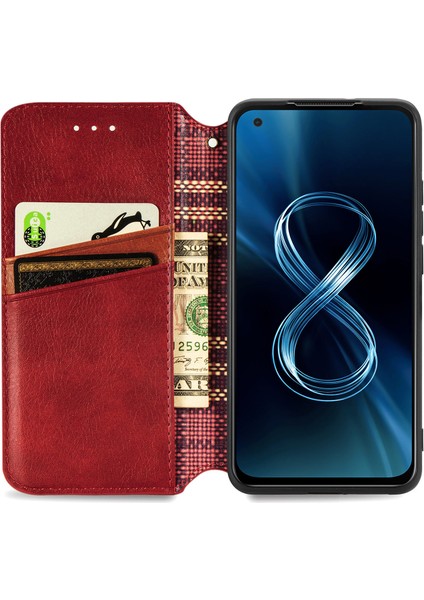 Zenfone 8 Kart Tutuculu Cüzdan Pu Deri Çevirme Çubuğu Telefon Kılıfı (Yurt Dışından)