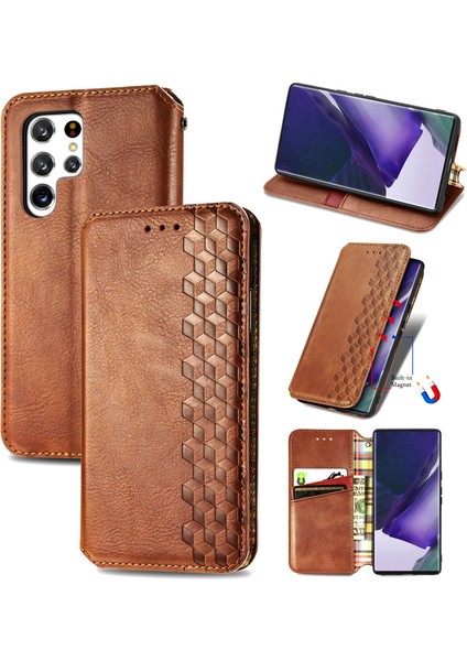 Samsung Galaxy S22 Ultra Kart Tutuculu Cüzdan Pu Deri Çevirme Çubuğu Telefon Kılıfı (Yurt Dışından)