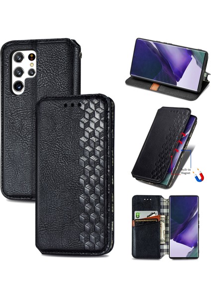 Samsung Galaxy S22 Ultra Kart Tutuculu Cüzdan Pu Deri Çevirme Çubuğu Telefon Kılıfı (Yurt Dışından)