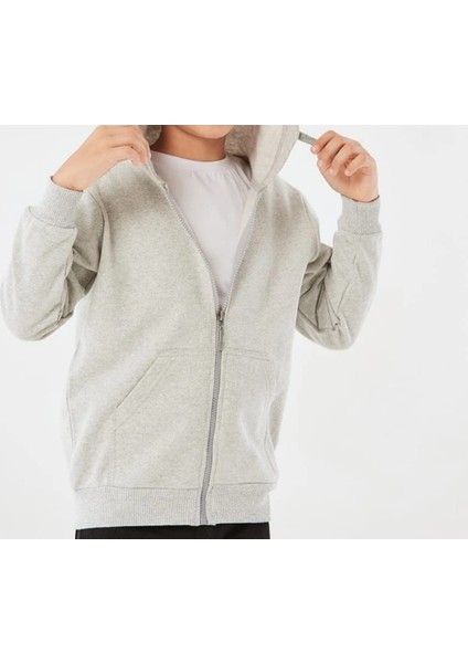 Erkek Çocuk Tek Renk Kapşonlu Fermuarlı Içi Şardonlu Kışlık Sweat