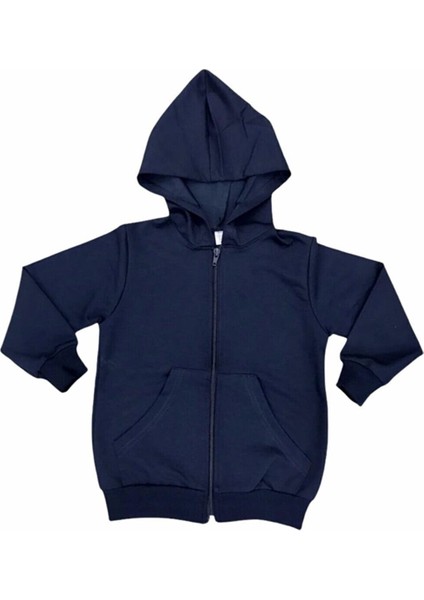 Erkek Çocuk Tek Renk Kapşonlu Fermuarlı Içi Şardonlu Kışlık Sweat