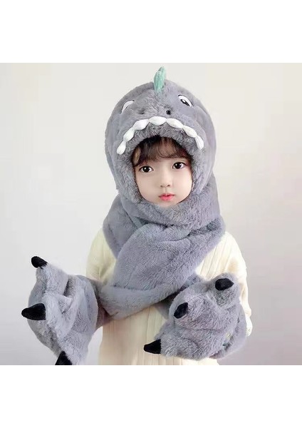 Çocuk Kış Sıcak Sevimli Dinozor Peluş Eşarp Bir Üçlü Set-Mor (Yurt Dışından)