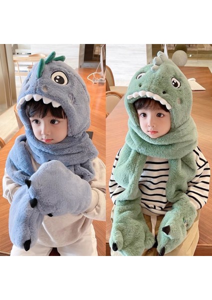 Çocuk Kış Sıcak Sevimli Dinozor Peluş Eşarp Bir Üçlü Set-Mor (Yurt Dışından)