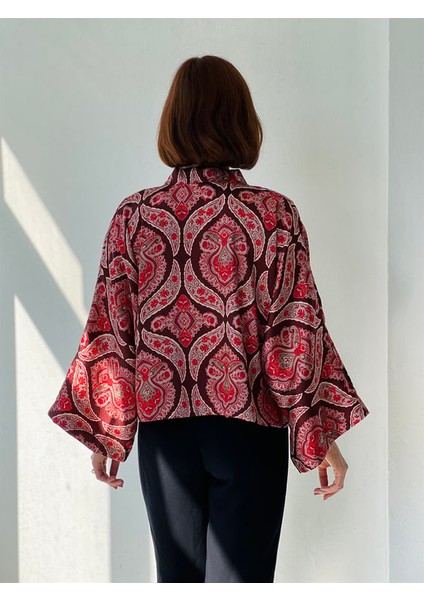 Desenli Mini Kimono Kadın Çok Renkli