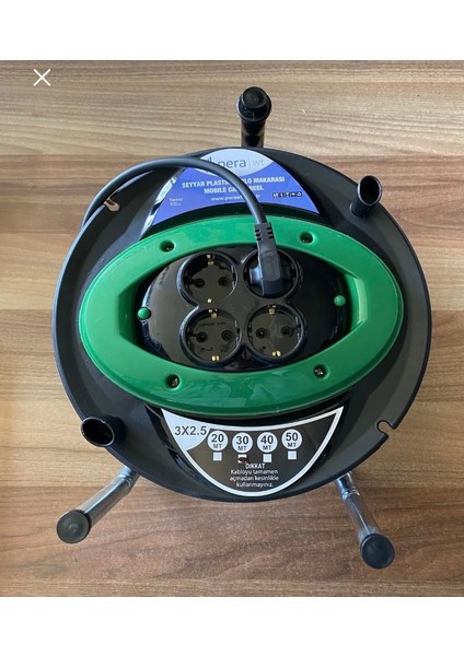 Seyyar Plastik Kablo Makarası 3 x 2.5 (40 Metre)