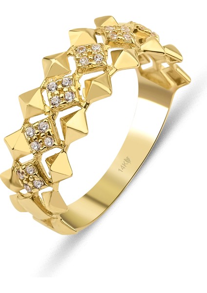 14 Ayar Altın Diamond Structural Pyramid Empire Yüzük KRS172-14GRZ