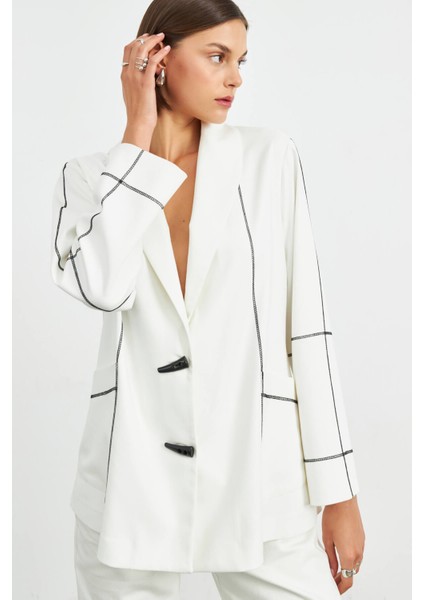 Krem Kontrast Dikişli Astarsız Şal Yaka Ceket fırsatları