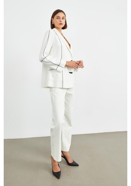 Krem Kontrast Dikişli Astarsız Şal Yaka Ceket indirimleri