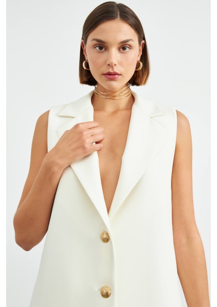 Krem Yırtmaçlı Uzun Astarlı Yelek fiyatları