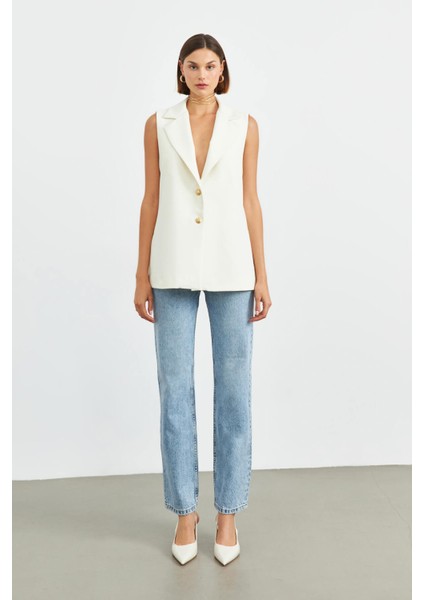 Krem Yırtmaçlı Uzun Astarlı Yelek modelleri