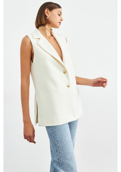 Krem Yırtmaçlı Uzun Astarlı Yelek fırsatları