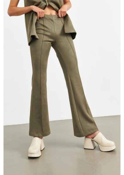 Haki Nervürlü Ispanyol Paça Süet Pantolon indirimleri