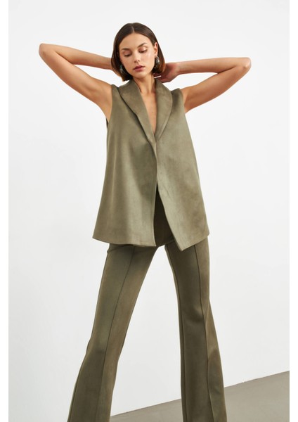 Haki Şal Yaka Astarlı Süet Yelek fiyatları