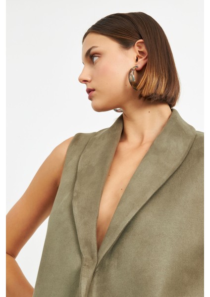 Haki Şal Yaka Astarlı Süet Yelek indirimleri