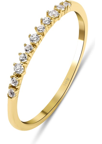 14 Ayar Altın Yarımtur Taşlı Zarif Yüzük KRS156-14GR