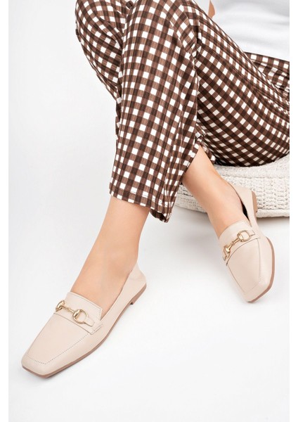 Hakiki Deri Bej Kadın Deri Loafer TRC58-7003 fiyatları