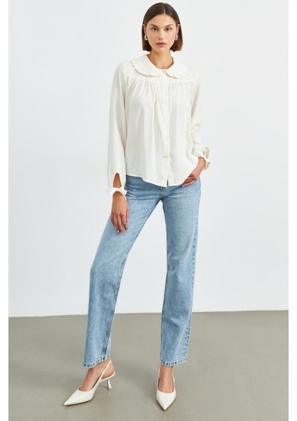 Ekru Bebe Yaka Modal Gömlek modelleri