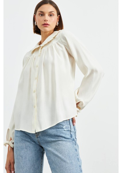 Ekru Bebe Yaka Modal Gömlek indirimleri