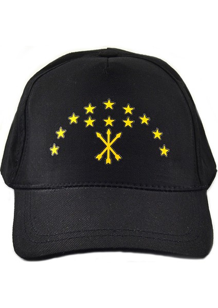 Çerkes Adige Bayrak Baskılı Siyah Şapka