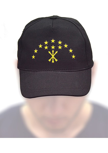 Çerkes Adige Bayrak Baskılı Siyah Şapka modelleri