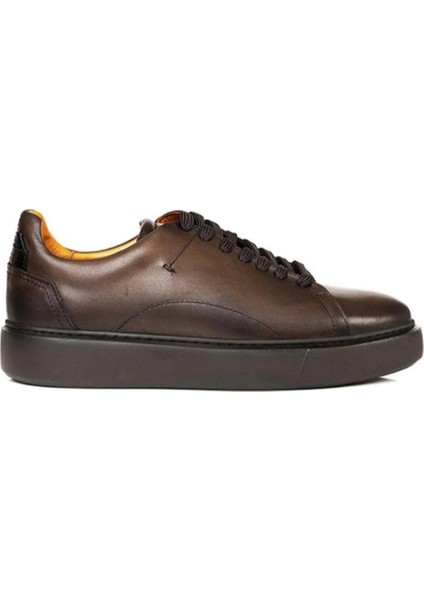 75162 Erkek Kahverengi Deri Sneaker Ayakkabı