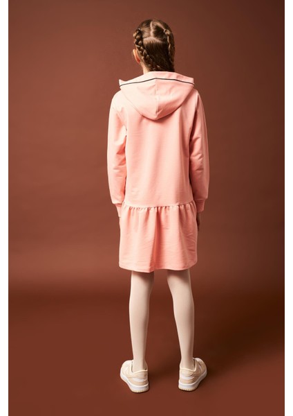 Biye Detaylı Kapüşonlu Kız Çocuk Elbise Yavruağzı indirimleri