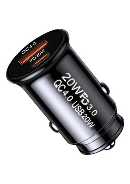 20W USB ve 20W Type-C Çıkışlı Araç Içi Çakmaklık Hızlı Şarj Başlığı Total 40W