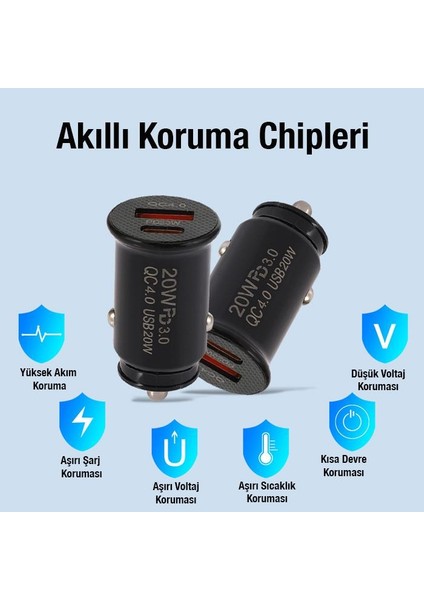 20W USB ve 20W Type-C Çıkışlı Araç Içi Çakmaklık Hızlı Şarj Başlığı Total 40W indirimleri