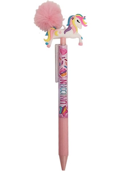 Unicorn Ponponlu Versatil Kalem Pembe 1 Adet Tek Boynuzlu Pompom 0,7 Uçlu Kalem Hediye Kalem Figürlü Sevimli Kalem
