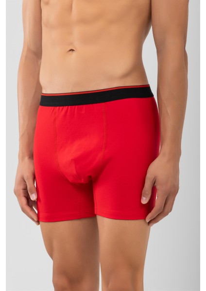 Pamuklu Siyah Şeritli Likralı Klasik Erkek Boxer 2'li Paket Kırmızı fiyatları