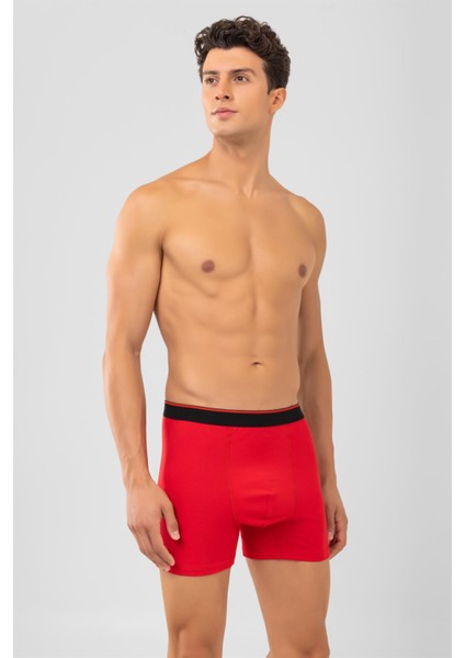 Pamuklu Siyah Şeritli Likralı Klasik Erkek Boxer 2'li Paket Kırmızı modelleri