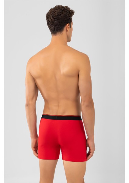Pamuklu Siyah Şeritli Likralı Klasik Erkek Boxer 2'li Paket Kırmızı fırsatları